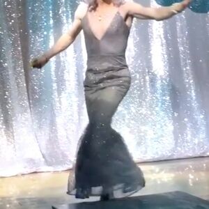 Grey Glitter Prom Dress